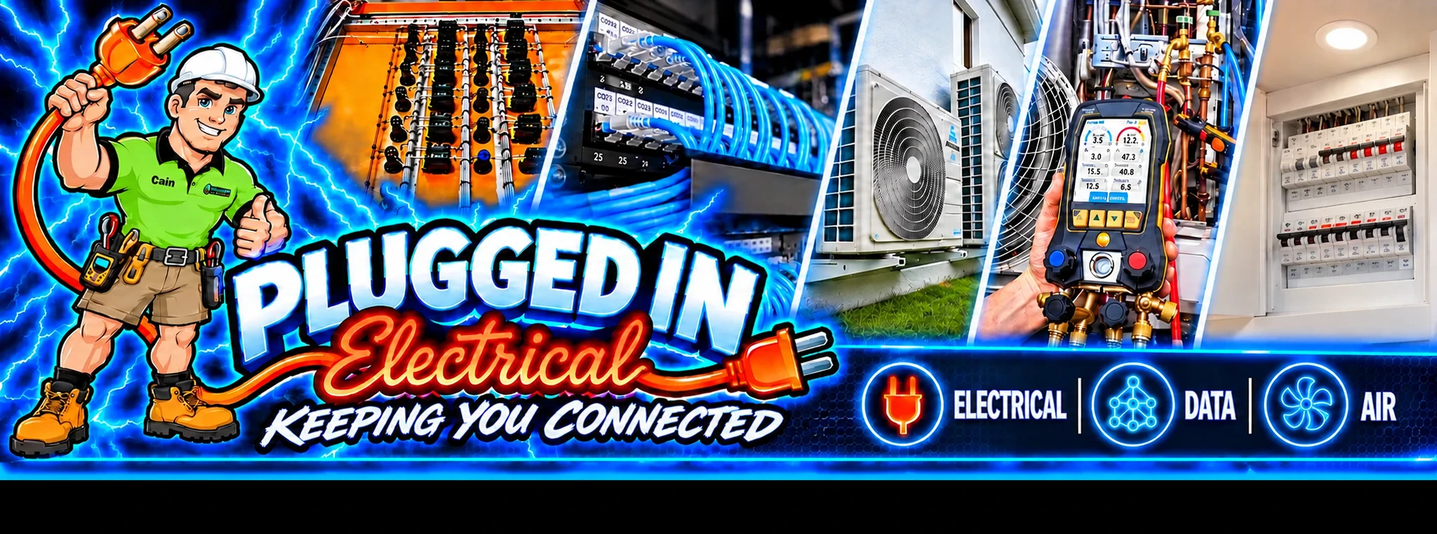 Plugged In Electrical — Keeping You Connected. Electrical, data and air conditioning services.